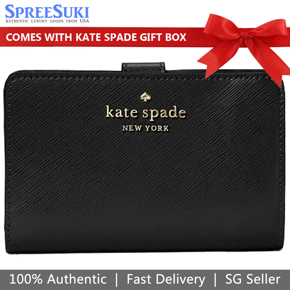 Kate Spade Medium Wallet Staci Medium Compact Bifold Wallet Black / Gold # WLR00128D2
