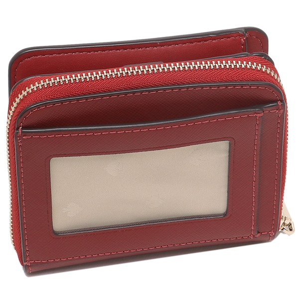 Kate Spade Small Wallet Staci Crossgrain Leather Small Zip Around Red Currant # WLR00634D2