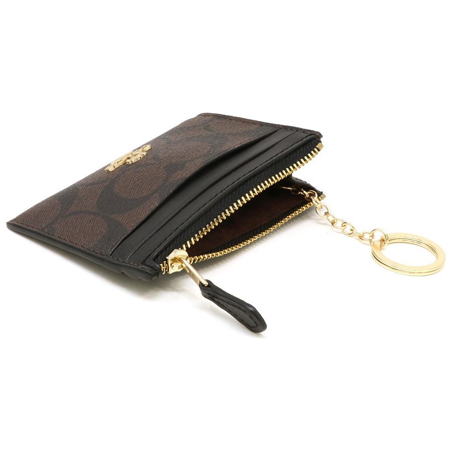 Coach Mini Skinny Id Case In Signature Canvas Brown / Black # F88208D3