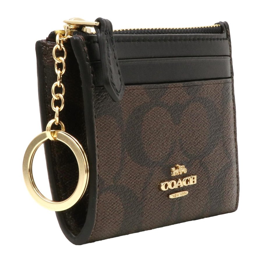 Coach Mini Skinny Id Case In Signature Canvas Brown / Black # F88208D3