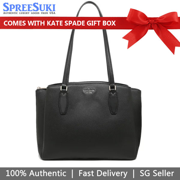 Kate Spade Tote Shoulder Bag Pebbled Leather Large Compartment Tote Black # WKRU6948D8