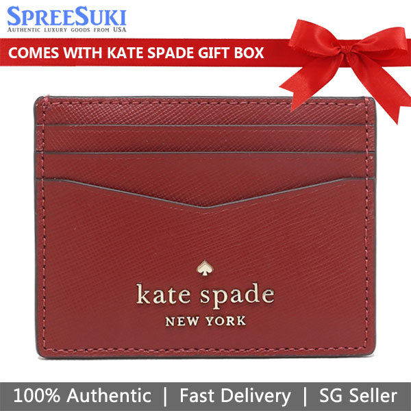 Kate Spade Staci Saffiano Leather Small Slim Cardholder Red Currant # WLR00129D1