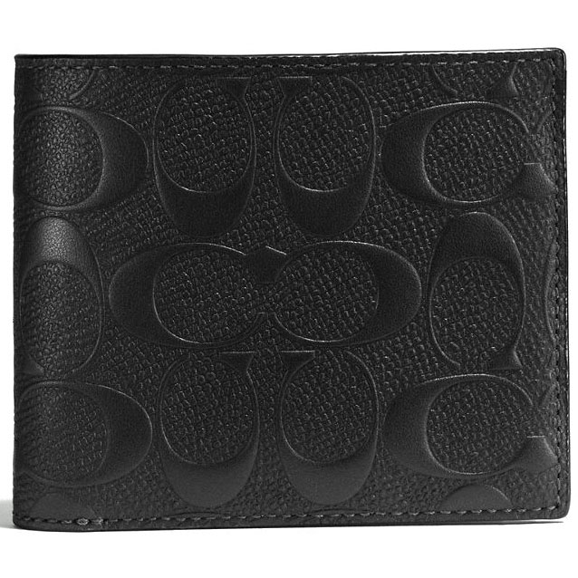 Coach Men Compact Id Wallet In Signature Crossgrain Leather Black # F75371D1