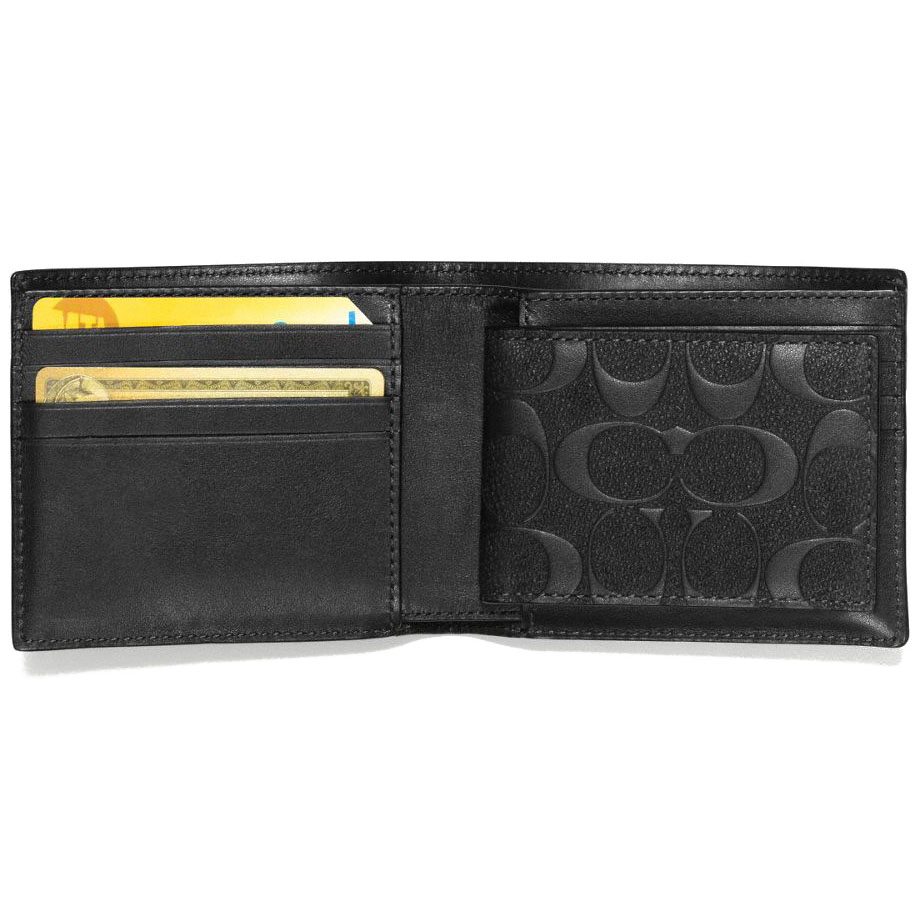 Coach Men Compact Id Wallet In Signature Crossgrain Leather Black # F75371D1