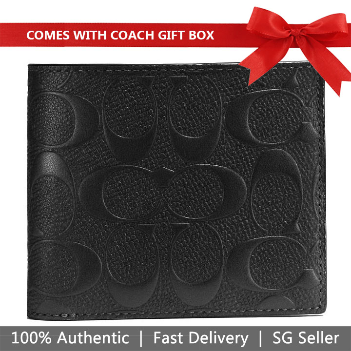 Coach Men Compact Id Wallet In Signature Crossgrain Leather Black # F75371D1