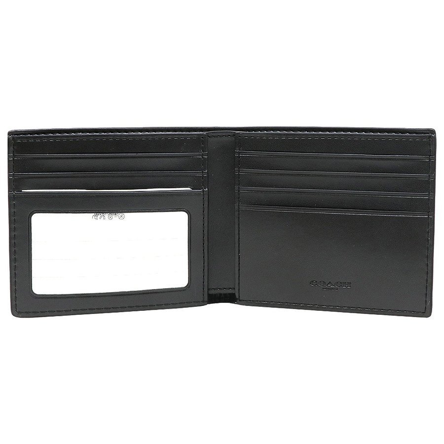 Coach Men Wallet In Gift Box Id Billfold Wallet In Signature Canvas Charcoal / Black / Black Antique Nickel # 66551D2