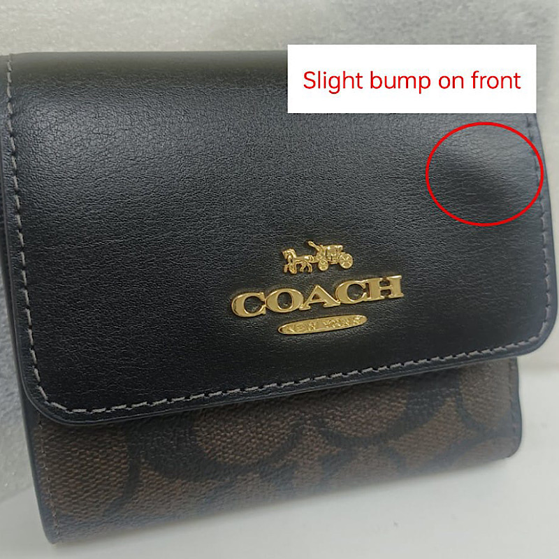 Coach Small Wallet Small Trifold Wallet In Blocked Signature Canvas Brown Black # CE930D6