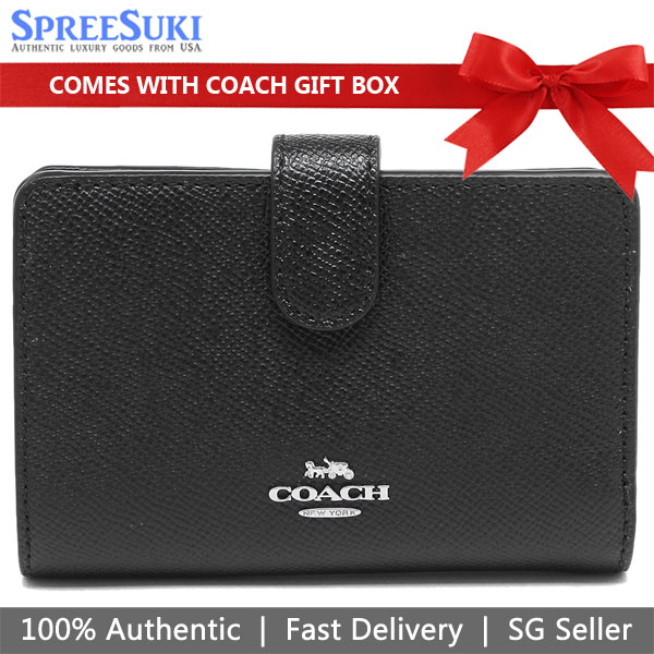 Coach Coach In Gift Box Medium Wallet Medium Corner Zip Wallet In Crossgrain Leather Black / Silver # F11484D1