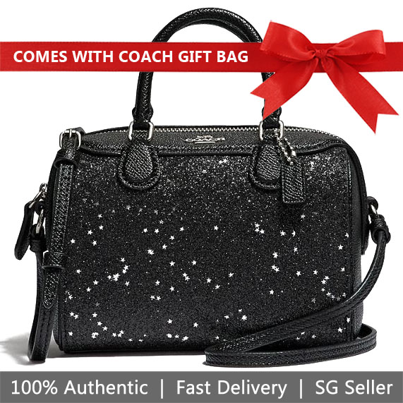 Coach Crossbody Bag With Gift Bag Micro Bennett Satchel With Star Glitter Black / Silver # F37747D1