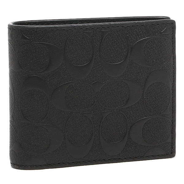 Coach Men Compact Id Wallet In Signature Crossgrain Leather Black # F75371D2