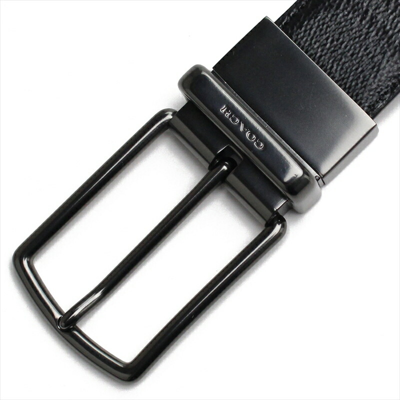 Coach Men Modern Harness Cut-To-Size Reversible Signature Coated Canvas Belt Charcoal Black / Antique Nickel # F64825D6