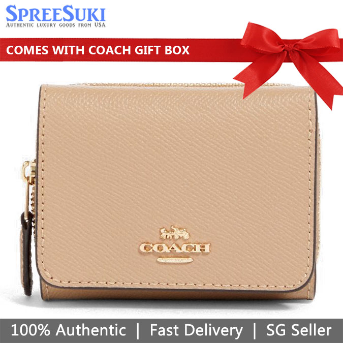 Coach Small Trifold Wallet Taupe Nude Beige # 37968D1