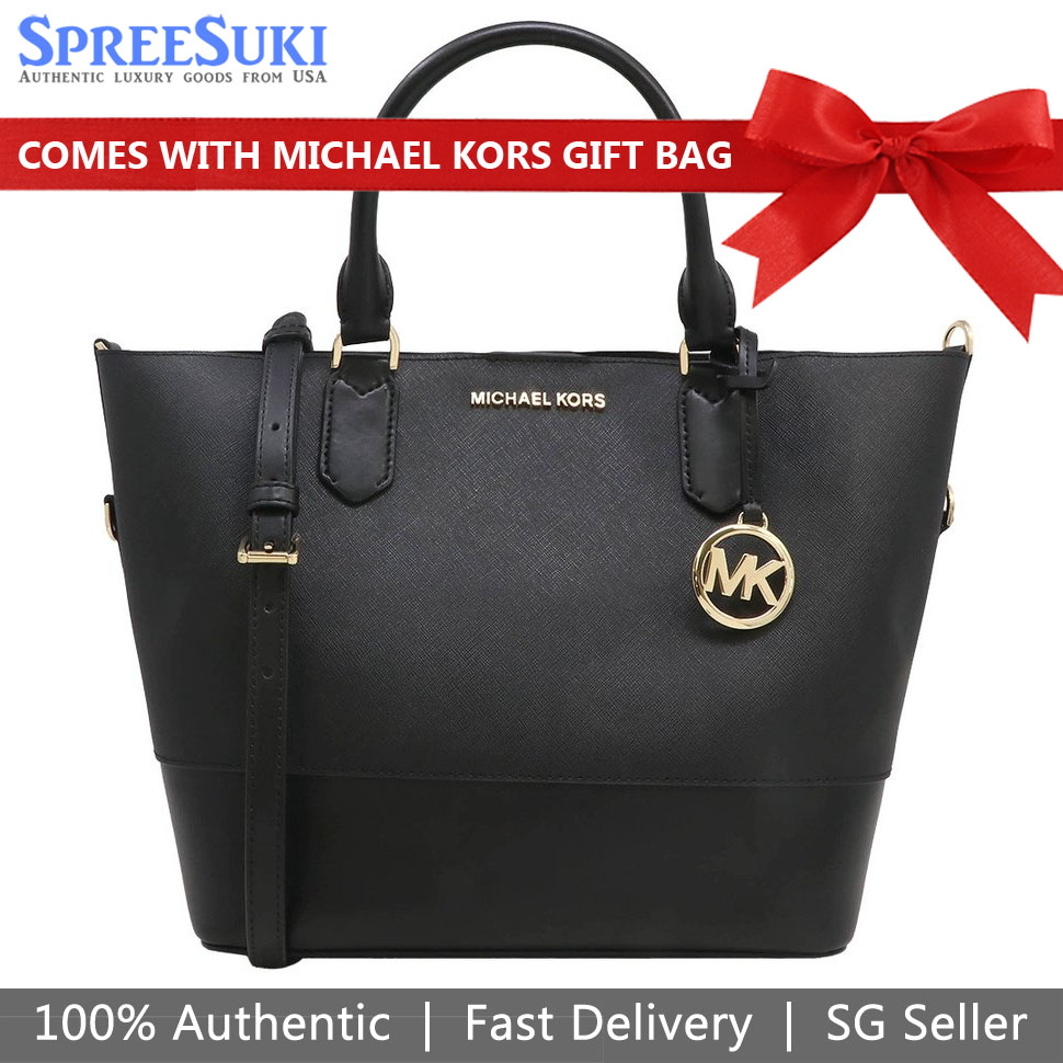 Michael Kors Bucket Bag With Gift Bag Trista Large Grab Bag Tote Crossbody Bag Black # 35H8GT7T3UD1