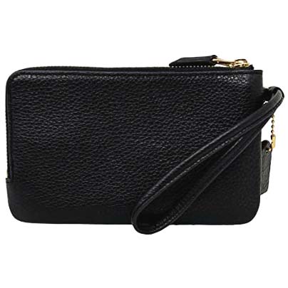 Coach Small Wristlet Leather Double Corner Zip Black # 6649D1