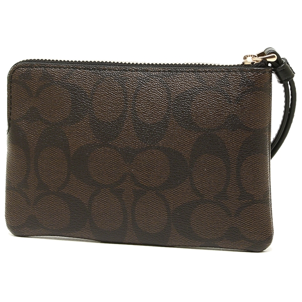 Coach Small Wristlet In Signature Coated Canvas With Leather Stripe Brown / Black # 58035D2