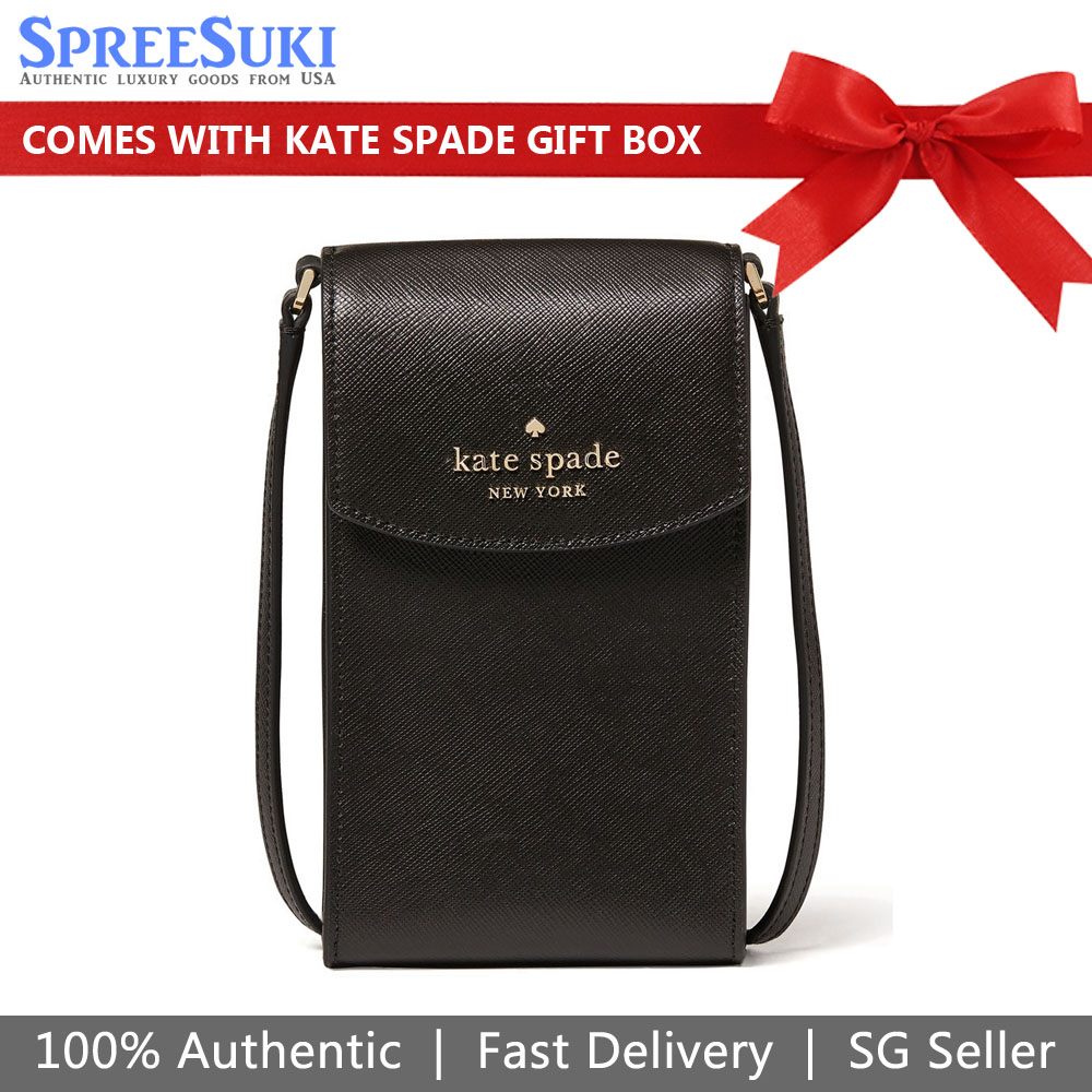 Kate Spade Crossbody Bag Staci Saffiano Leather North South Phone Crossbody Black # K4826D2