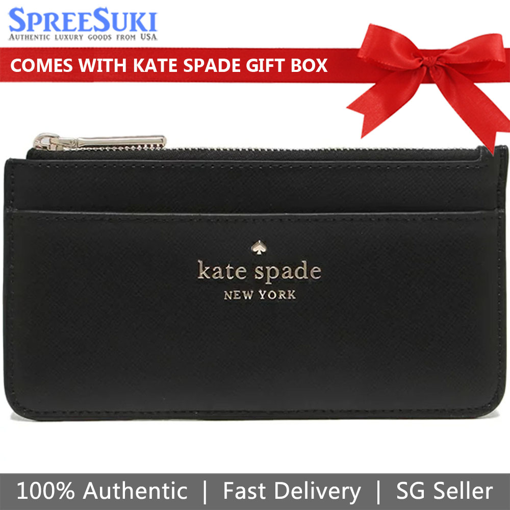 Kate Spade Staci Saffiano Leather Large Slim Card Holder Black # WLR00362D1