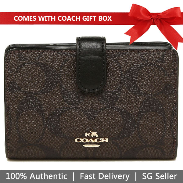 Coach Wallet In Gift Box Medium Corner Zip Wallet Black / Brown # F23553D1
