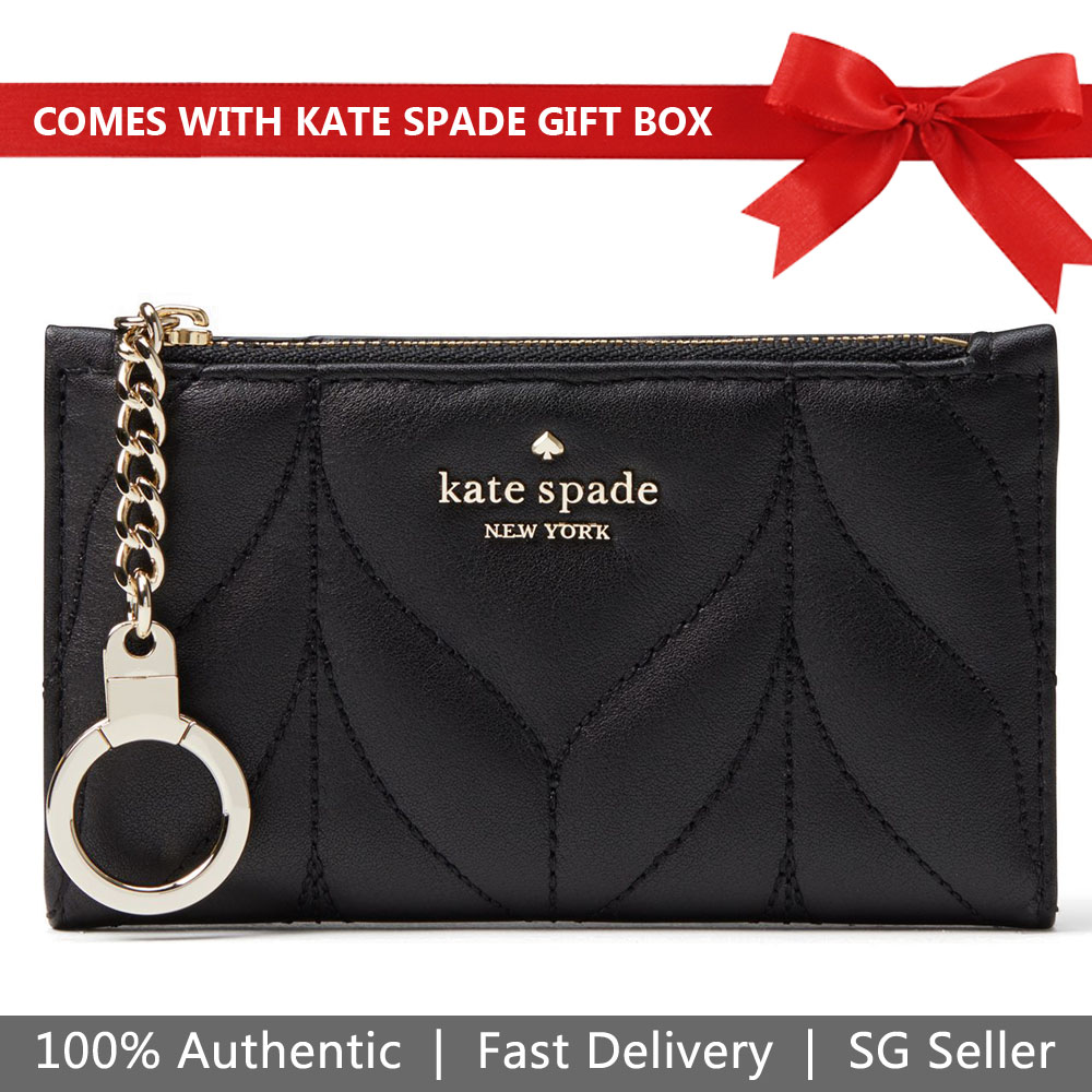 Kate Spade Wallet In Gift Box Briar Lane Quilted Mikey Small Wallet Black # WLRU5245D1