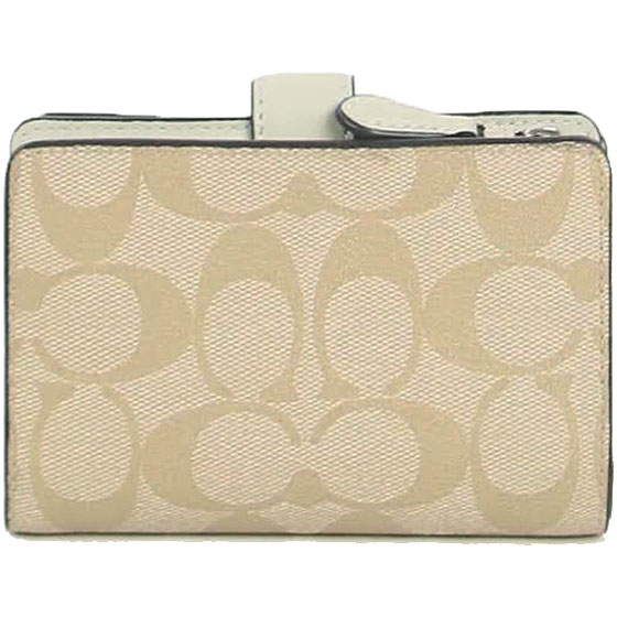 Coach Medium Wallet Medium Corner Zip Wallet In Signature Coated Canvas Light Khaki / Pale Green # 23553D1