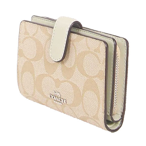 Coach Medium Wallet Medium Corner Zip Wallet In Signature Coated Canvas Light Khaki / Pale Green # 23553D1