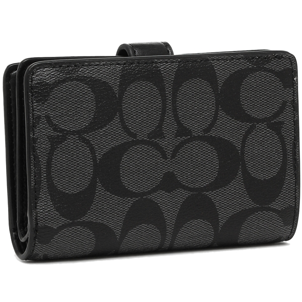 Coach Wallet In Gift Box Medium Corner Zip Wallet In Signature Coated Canvas Black Smoke # F23553D2