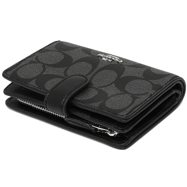 Coach Wallet In Gift Box Medium Corner Zip Wallet In Signature Coated Canvas Black Smoke # F23553D2