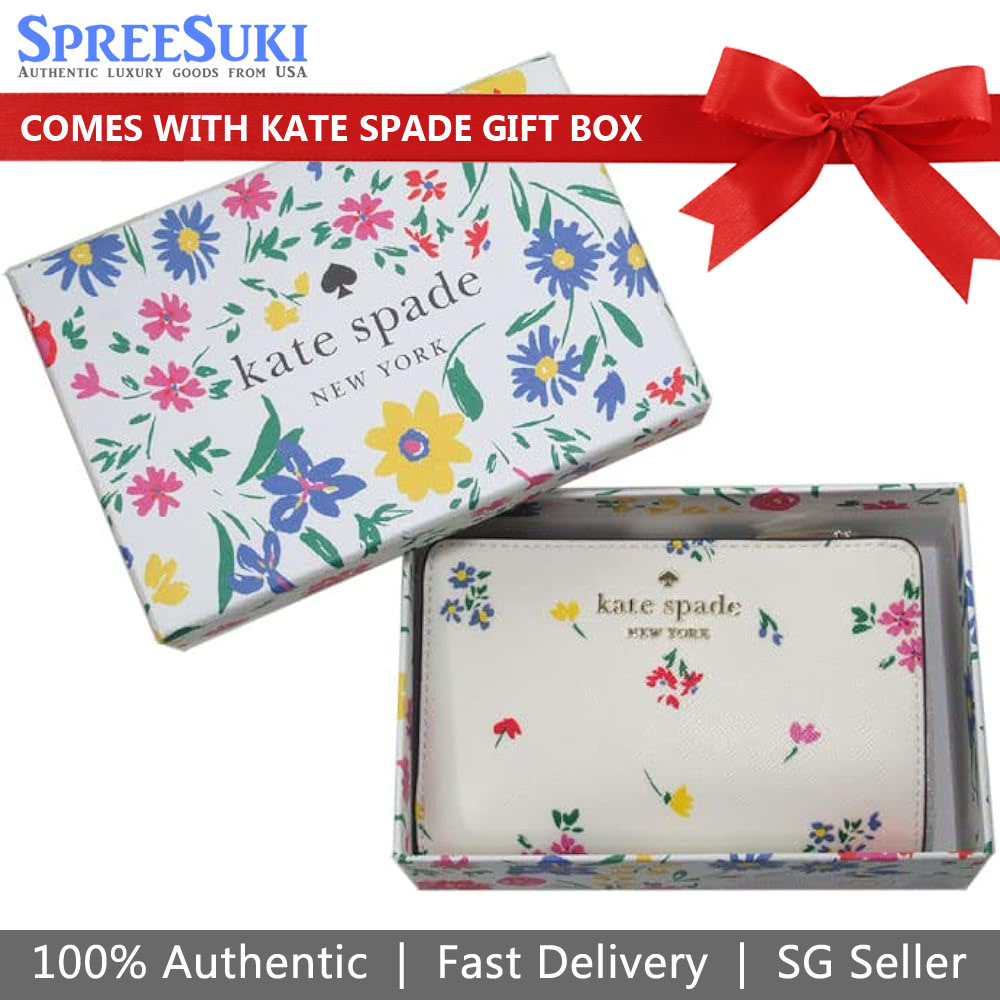 Kate Spade Medium Wallet Staci Garden Bouquet Medium Bifold Wallet Cream Off White # KB523