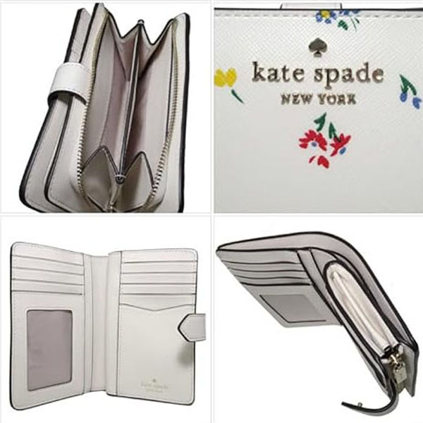 Kate Spade Medium Wallet Staci Garden Bouquet Medium Bifold Wallet Cream Off White # KB523