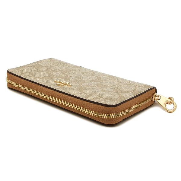 Coach Long Wallet Long Zip Around Wallet Wristlet Light Khaki Light Saddle Brown # C4452