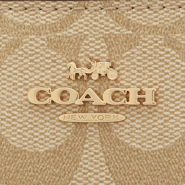 Coach Long Wallet Long Zip Around Wallet Wristlet Light Khaki Light Saddle Brown # C4452