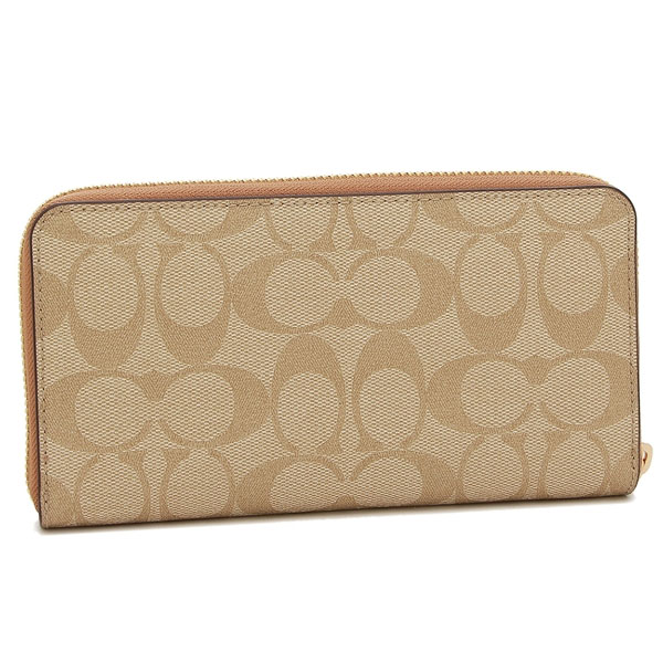 Coach Long Wallet Long Zip Around Wallet Wristlet Light Khaki Light Saddle Brown # C4452
