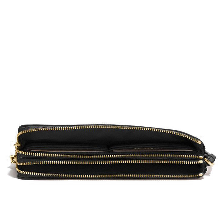 Coach Large Double Zip Wallet In Polished Pebble Leather Large Wristlet Black # F87587D1