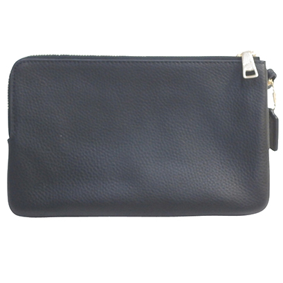 Coach Large Double Zip Wallet In Polished Pebble Leather Large Wristlet Black # F87587D1