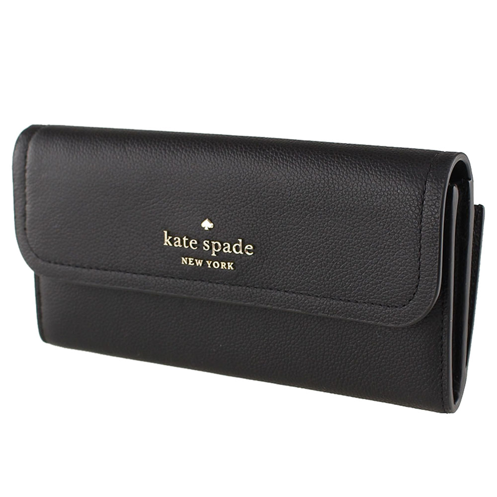 Kate Spade Long Wallet Rosie Large Flap Wallet Pebbled Leather Black # KB014D2