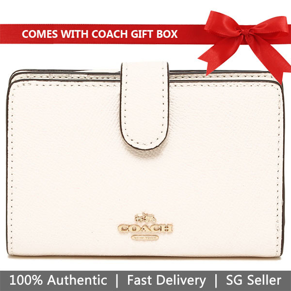 Coach Wallet In Gift Box Medium Corner Zip Wallet In Crossgrain Leather Medium Wallet Chalk White # F11484D3