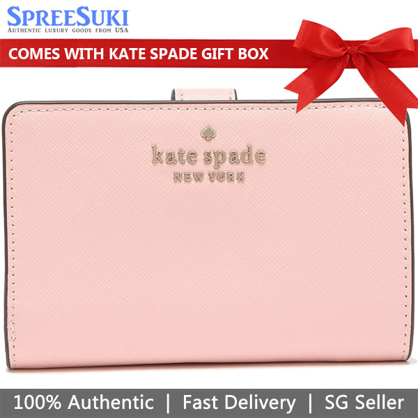Kate Spade Medium Wallet Staci Saffino Leather Medium Compact Bifold Chalk Pink # WLR00128D11