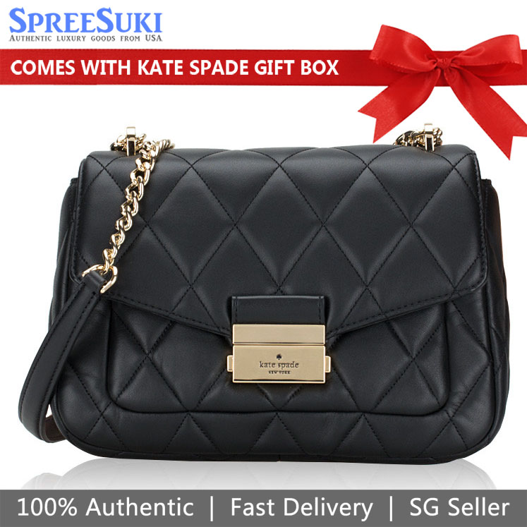 Kate Spade Crossbody Bag Carey Smooth Quilted Leather Small Flap Shoulder Bag Black # KA767D2