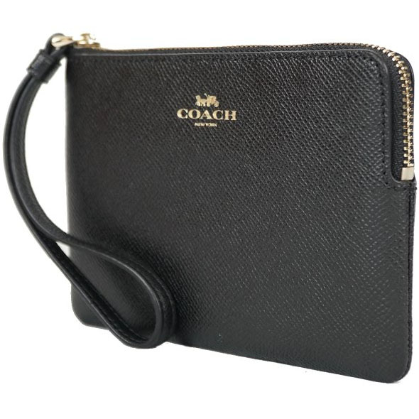 Coach Small Wristlet In Gift Box Corner Zip Wristlet In Crossgrain Leather Black # F58032D4