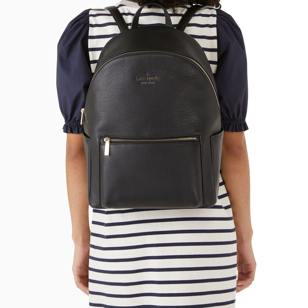 Kate Spade Large Backpack Leila Pebbled Leather Large Dome Backpack Black # KA742D1