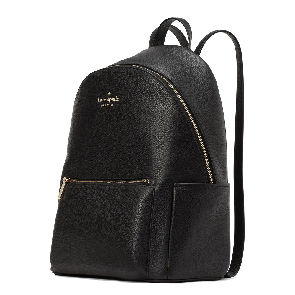 Kate Spade Large Backpack Leila Pebbled Leather Large Dome Backpack Black # KA742D1