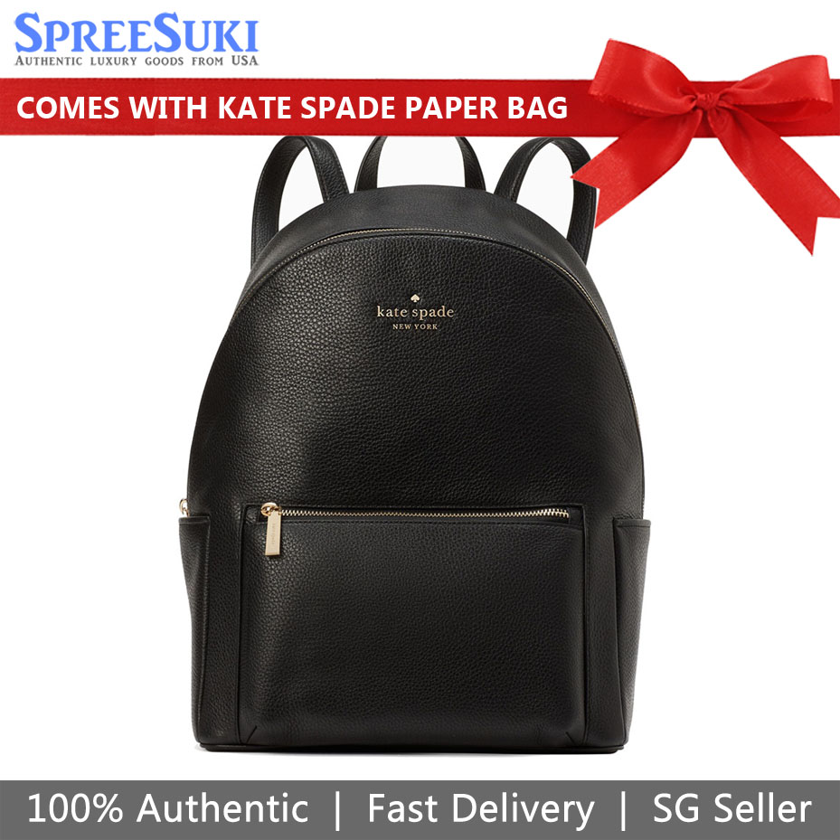 Kate Spade Large Backpack Leila Pebbled Leather Large Dome Backpack Black # KA742D1
