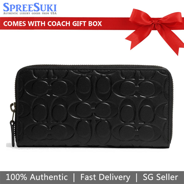 Coach Long Wallet Unisex Accordion Wallet In Signature Leather Black / Antique Nickel # CE551