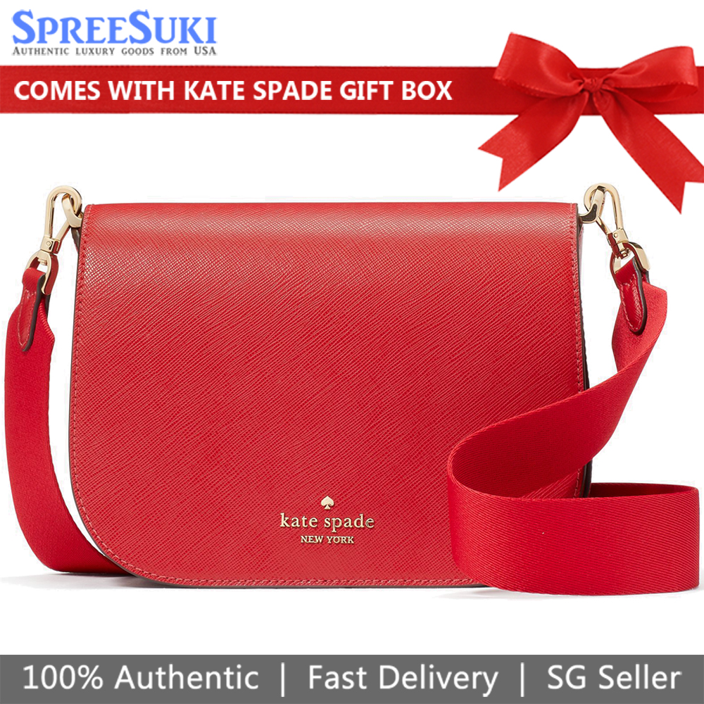 Kate Spade Madison Saffiano Leather Cherry Saddle Crossbody Bag Sling Candied Cherry Red # KC438