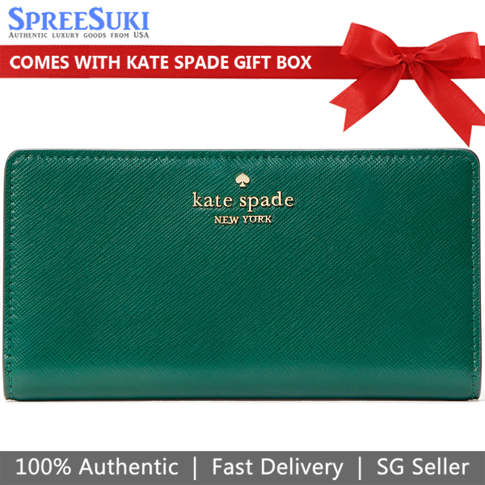 Kate Spade Long Wallet Medium Wallet Madison Large Slim Bifold Saffiano Leather Wallet Deep Jade Green # KC579