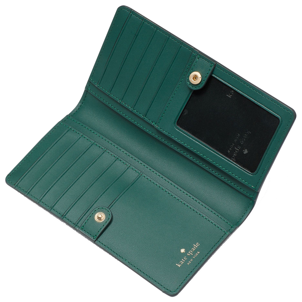 Kate Spade Long Wallet Medium Wallet Madison Large Slim Bifold Saffiano Leather Wallet Deep Jade Green # KC579