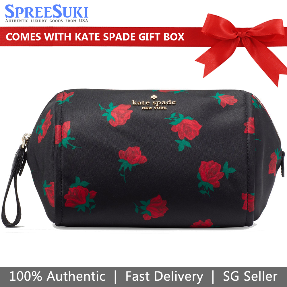 Kate Spade Chelsea Rose Toss Printed Medium Cosmetic Case Black # KE611