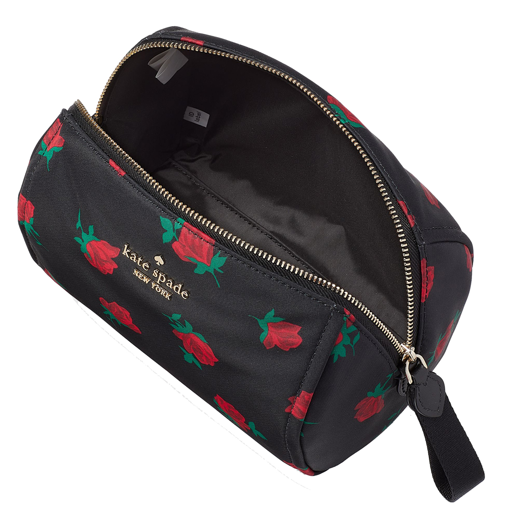 Kate Spade Chelsea Rose Toss Printed Medium Cosmetic Case Black # KE611