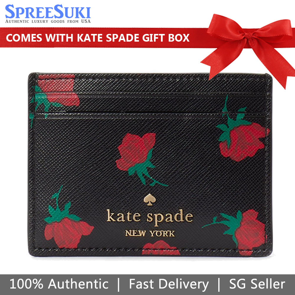 Kate Spade Madison Ditsy Rose Toss Printed Card Holder Black # KE995