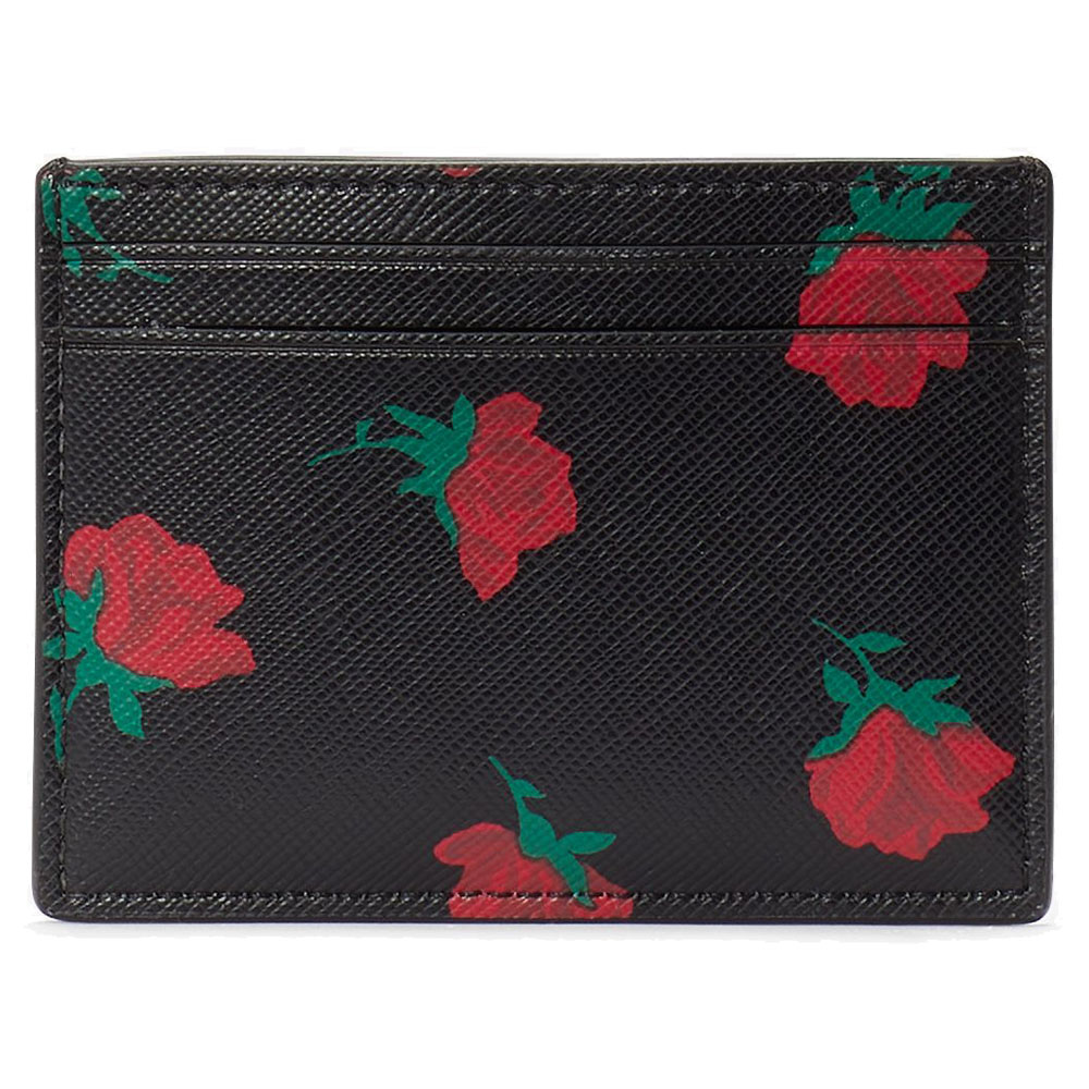 Kate Spade Madison Ditsy Rose Toss Printed Card Holder Black # KE995